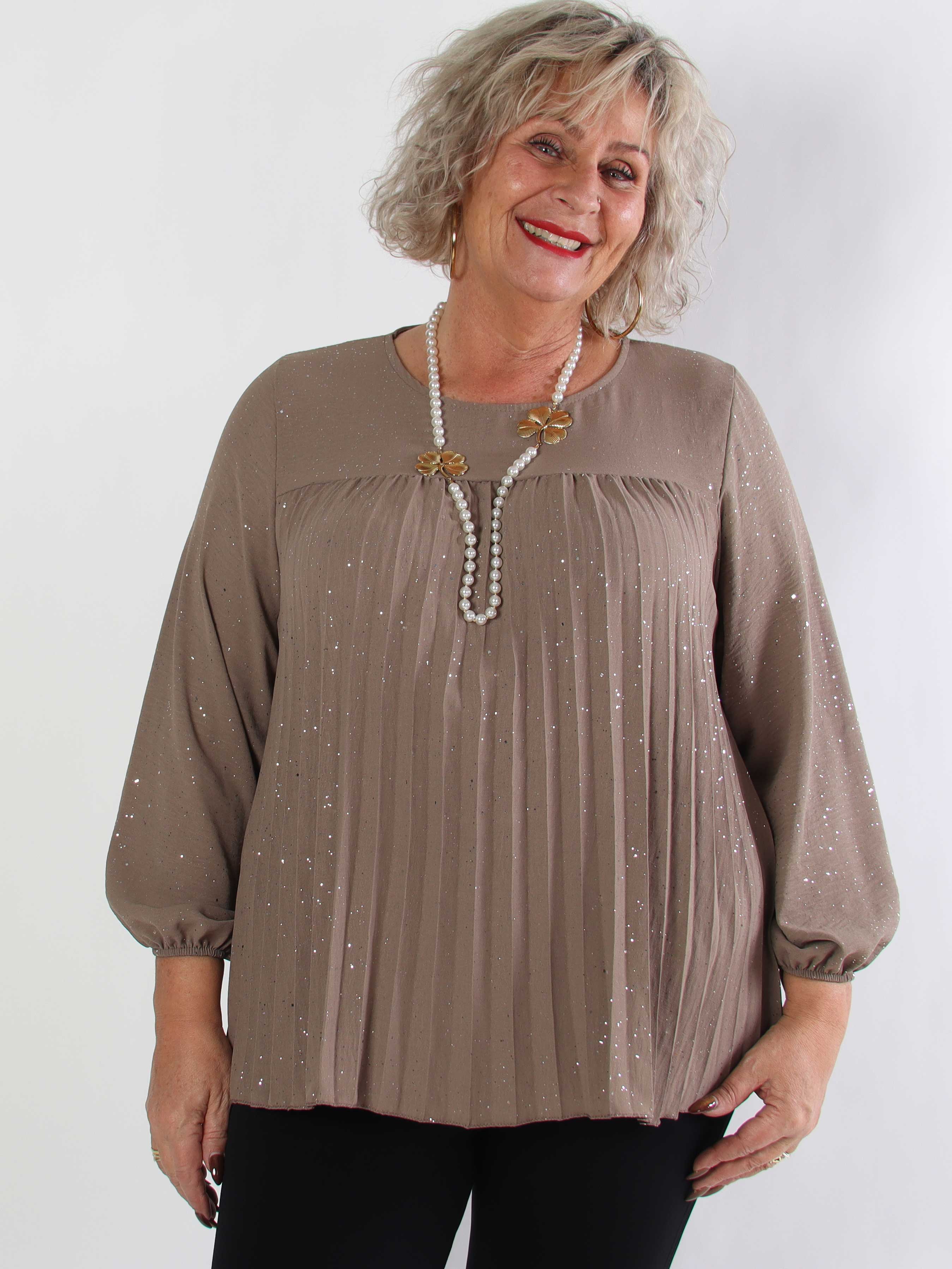 Nancy Glitter Shirt L/S - Plisseret plus size bluse med glitter